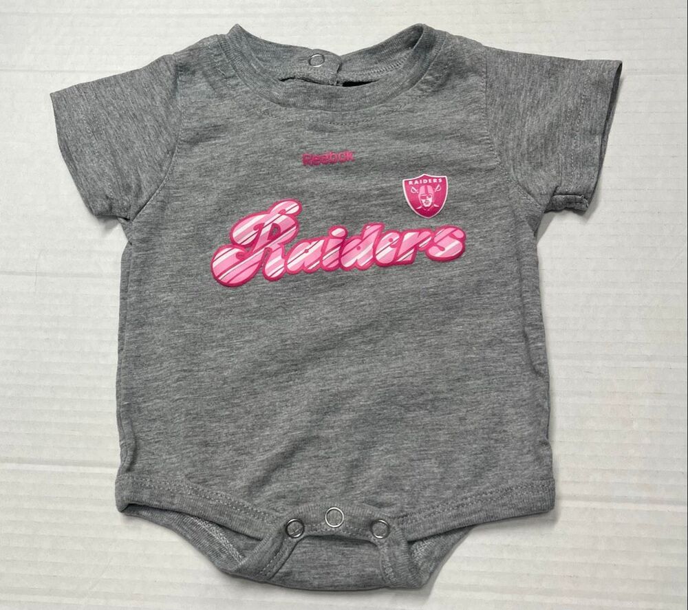 Team Apparel Reebok Kids Gray And Pink Raiders Bodysuit Size 0/3 Months